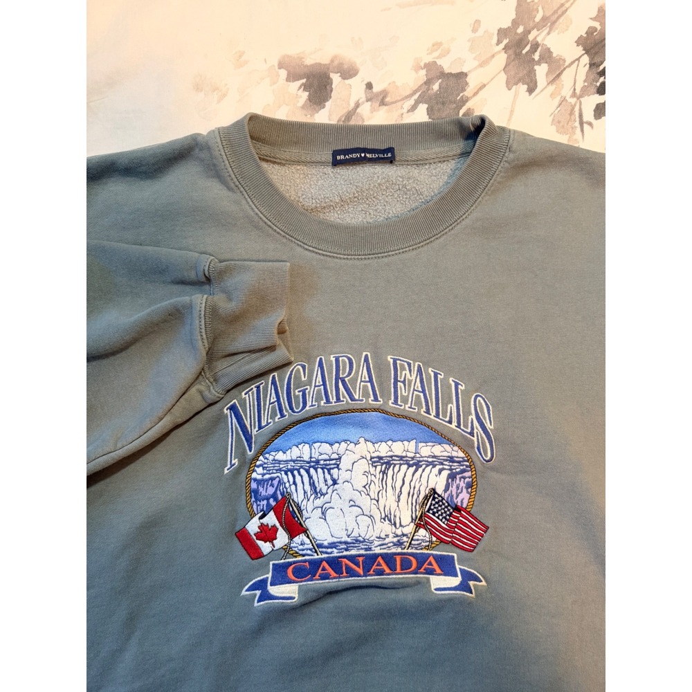 Brandy Melville Niagara Falls Canada Graphic Sweatshirt Green Oversized Crewneck